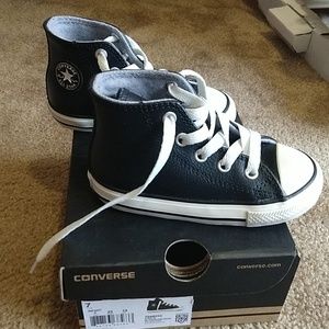 Infant size 7 black leather Converse sneakers
